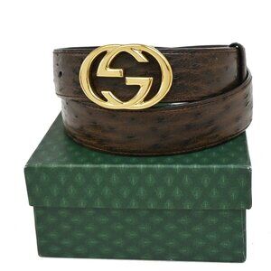 GUCCI GG Logo Interlocking Belt 70/28 Leather Brown GHW Italy 36KA819